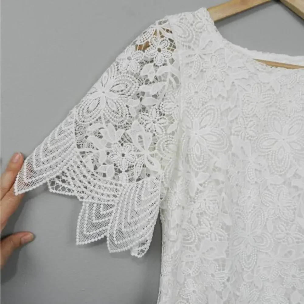 Anthropologie Charleston Lace Mini Dress Sz 0 White Rehearsal Wedding Engagement